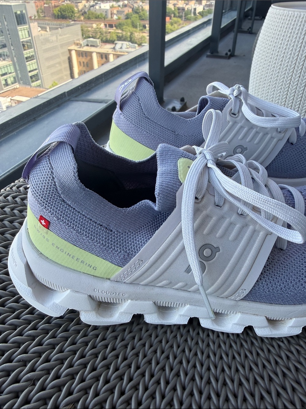 On Cloudswift Lace-Up Running Shoes in Lavender/ Blue with Lemon Accent - Picture 3 of 5